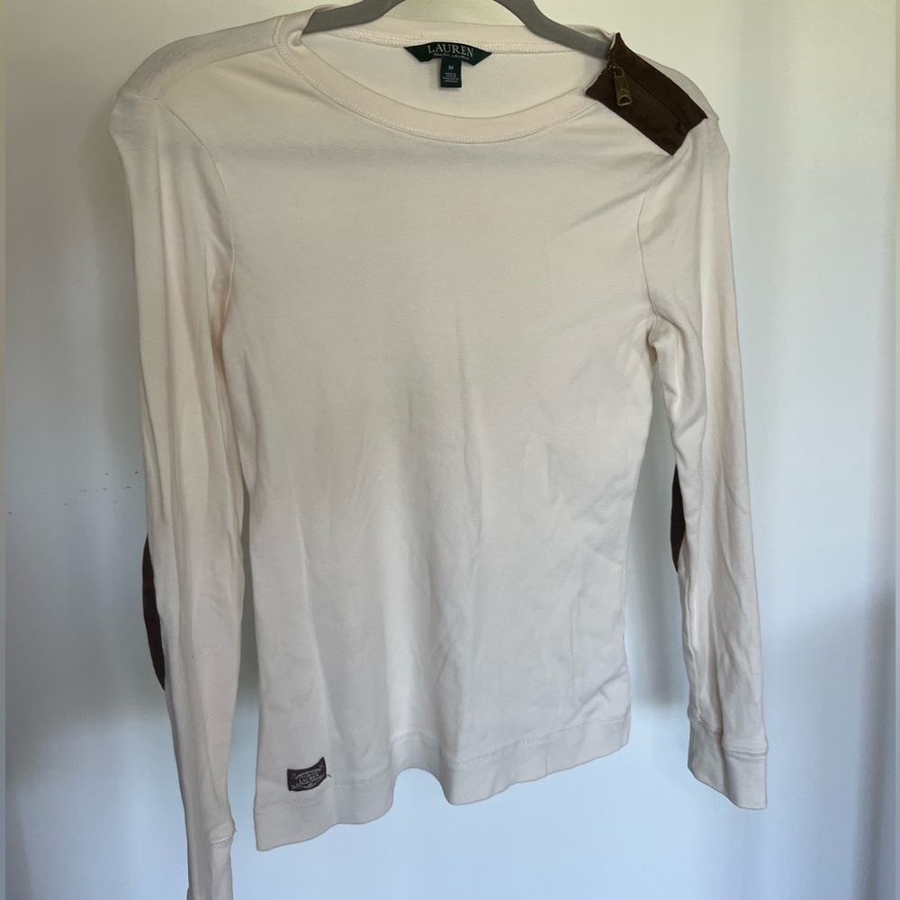 LAUREN RALPH LAUREN Cream Long Sleeve with Elbow Patches